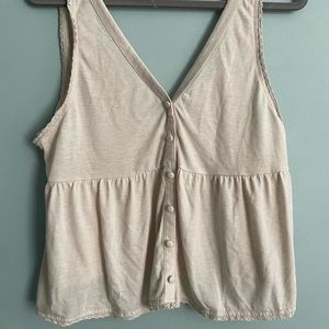 American Eagle Boho Cropped Tank with Tassel Tie Closure and Lace Trim